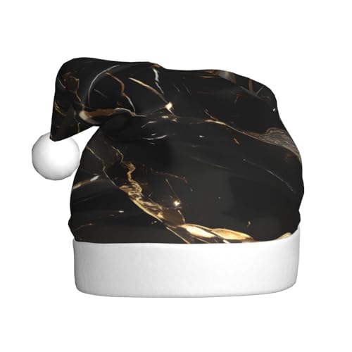 TYANG Schwarz-goldener Marmor-Druck, Weihnachtsmannmütze, Weihnachtsmannmütze, Band TYANG Schwarz-goldener Marmor-Druck, Weihnachtsmannmütze, Weihnachtsmannmütze, Band von TYANG