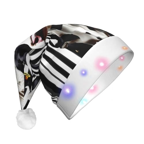 TYANG Schwarz-weiße Milchkuh-Aufdruck, Weihnachtsmannmütze, Weihnachtsmannmütze, Band, LED-Lichter, leuchtende Weihnachtsmannmütze TYANG Schwarz-weiße Milchkuh-Aufdruck, Weihnachtsmannmütze, Weihnachtsmannmütze, Band, LED-Lichter, leuchtende Weihnachtsmannmütze von TYANG