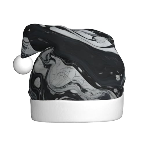 TYANG Schwarz-weißer Marmor-Druck, Weihnachtsmannmütze, Weihnachtsmannmütze, Band TYANG Schwarz-weißer Marmor-Druck, Weihnachtsmannmütze, Weihnachtsmannmütze, Band von TYANG