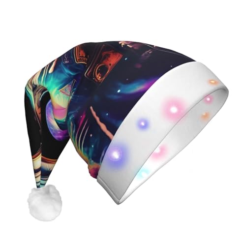 TYANG Spaceperson Weihnachtsmannmütze, Galaxie, Trippy-Druck, Weihnachtsmannmütze, Band, LED-Lichter, leuchtende Weihnachtsmannmütze TYANG Spaceperson Weihnachtsmannmütze, Galaxie, Trippy-Druck, Weihnachtsmannmütze, Band, LED-Lichter, leuchtende Weihnachtsmannmütze von TYANG