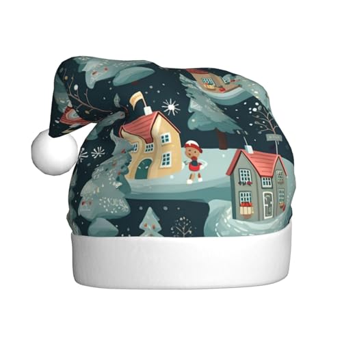 TYANG Warme Weihnachtshaus-Aufdruck, Weihnachtsmannmütze, Weihnachtsmannmütze, Weihnachtsmannmütze TYANG Warme Weihnachtshaus-Aufdruck, Weihnachtsmannmütze, Weihnachtsmannmütze, Weihnachtsmannmütze von TYANG