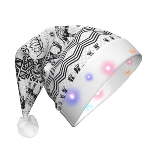 TYANG Weihnachtsmannmütze, Bohemian-Elefanten-Muster, Weihnachtsmannmütze, Band, LED-Lichter, leuchtende Weihnachtsmannmütze TYANG Weihnachtsmannmütze, Bohemian-Elefanten-Muster, Weihnachtsmannmütze, Band, LED-Lichter, leuchtende Weihnachtsmannmütze von TYANG