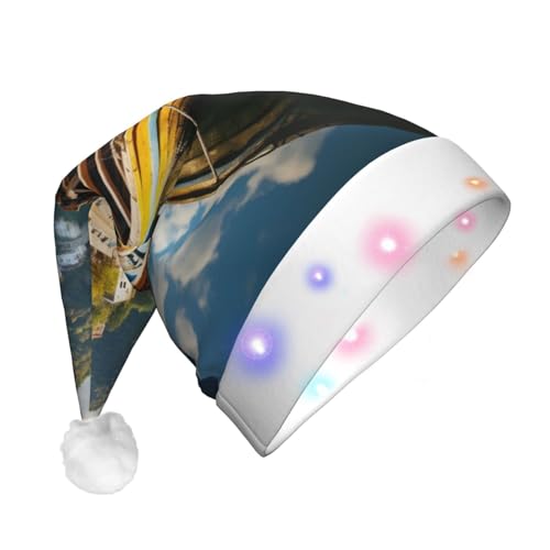 TYANG Weihnachtsmannmütze, Motiv: Bergsee, Boote, bedruckt, Weihnachtsmannmütze, Band, LED-Lichter, leuchtende Weihnachtsmannmütze TYANG Weihnachtsmannmütze, Motiv: Bergsee, Boote, bedruckt, Weihnachtsmannmütze, Band, LED-Lichter, leuchtende Weihnachtsmannmütze von TYANG