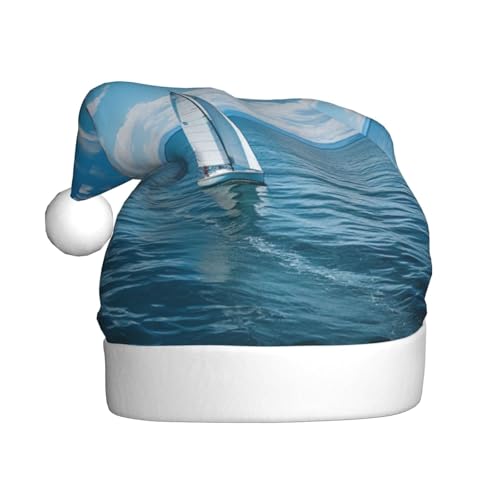 TYANG Weihnachtsmannmütze mit Boot und Wolkendruck, Weihnachtsmannmütze, Weihnachtsmannmütze TYANG Weihnachtsmannmütze mit Boot und Wolkendruck, Weihnachtsmannmütze, Weihnachtsmannmütze von TYANG