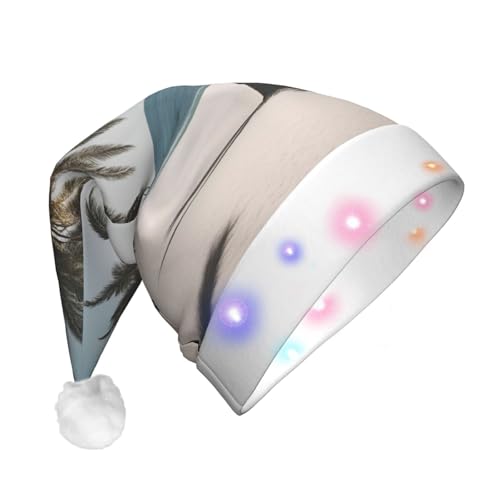 TYANG Weihnachtsmannmütze mit Strand- und Palmen-Druck, Weihnachtsmannmütze, Band, LED-Lichter, leuchtende Weihnachtsmannmütze TYANG Weihnachtsmannmütze mit Strand- und Palmen-Druck, Weihnachtsmannmütze, Band, LED-Lichter, leuchtende Weihnachtsmannmütze von TYANG