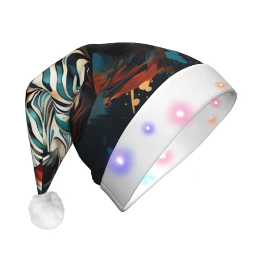 TYANG Weihnachtsmannmütze mit abstraktem Tier, Zebradruck, Weihnachtsmannmütze, Band, LED-Lichter, leuchtende Weihnachtsmannmütze TYANG Weihnachtsmannmütze mit abstraktem Tier, Zebradruck, Weihnachtsmannmütze, Band, LED-Lichter, leuchtende Weihnachtsmannmütze von TYANG