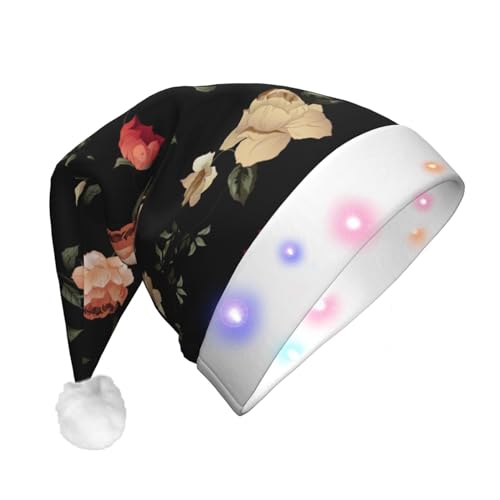 TYANG Weihnachtsmannmütze mit schönem Blumendruck, Weihnachtsmannmütze, Band, LED-Lichter, leuchtende Weihnachtsmannmütze TYANG Weihnachtsmannmütze mit schönem Blumendruck, Weihnachtsmannmütze, Band, LED-Lichter, leuchtende Weihnachtsmannmütze von TYANG