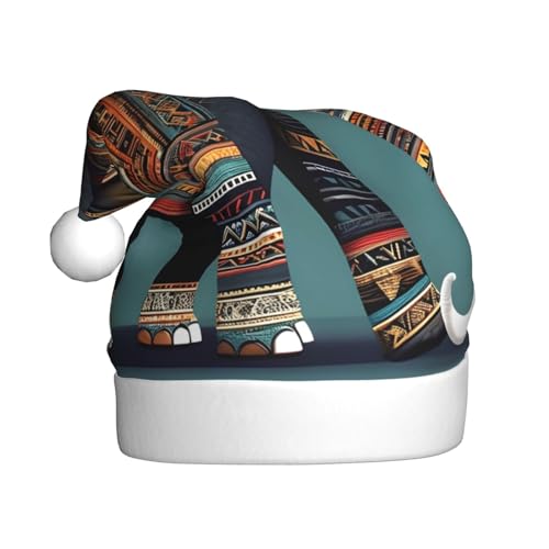 TYANG Weihnachtsmütze mit Azteken-Elefantenmuster, Weihnachtsmannmütze, Weihnachtsmannmütze TYANG Weihnachtsmütze mit Azteken-Elefantenmuster, Weihnachtsmannmütze, Weihnachtsmannmütze von TYANG