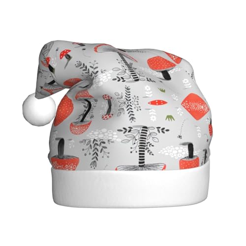 TYANG Weihnachtsmütze mit Cartoon-Pilz-Druck, Weihnachtsmannmütze, dekoriert, mit Band von TYANG