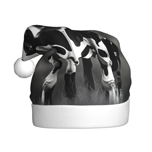 TYANG Weihnachtsmütze mit Kuh-Aufdruck, schwarz-weiß, Weihnachtsmannmütze, Weihnachtsmannmütze TYANG Weihnachtsmütze mit Kuh-Aufdruck, schwarz-weiß, Weihnachtsmannmütze, Weihnachtsmannmütze von TYANG