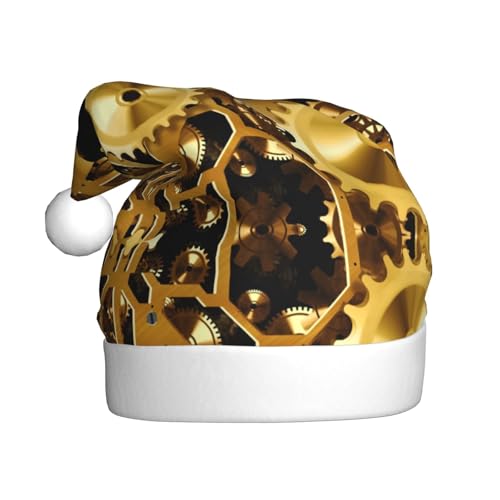 TYANG Weihnachtsmütze mit Uhr-Zahnradaufdruck, Weihnachtsmannmütze, dekoriert, mit Band TYANG Weihnachtsmütze mit Uhr-Zahnradaufdruck, Weihnachtsmannmütze, dekoriert, mit Band von TYANG