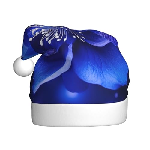 TYANG Weihnachtsmütze mit blauem Blumendruck, Weihnachtsmannmütze, Band TYANG Weihnachtsmütze mit blauem Blumendruck, Weihnachtsmannmütze, Band von TYANG