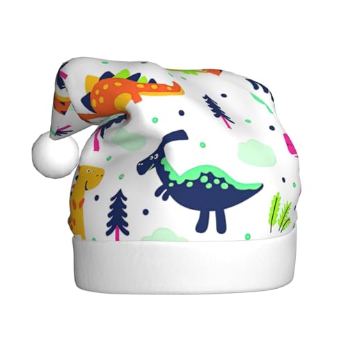 TYANG Weihnachtsmütze mit buntem Dinosaurier-Druck, Weihnachtsmannmütze, Band TYANG Weihnachtsmütze mit buntem Dinosaurier-Druck, Weihnachtsmannmütze, Band von TYANG