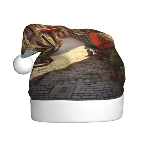 TYANG Weihnachtsmütze mit italienischem Straßendruck, Weihnachtsmannmütze, Band TYANG Weihnachtsmütze mit italienischem Straßendruck, Weihnachtsmannmütze, Band von TYANG