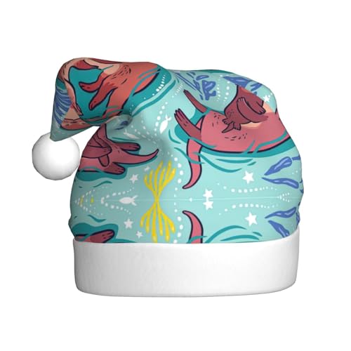 TYANG Weihnachtsmütze mit süßem braunem Otter-Druck, Weihnachtsmannmütze, Band TYANG Weihnachtsmütze mit süßem braunem Otter-Druck, Weihnachtsmannmütze, Band von TYANG