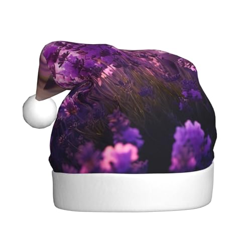 TYANG Weihnachtsmütze mit violettem Lavendel-Aufdruck, Weihnachtsmannmütze TYANG Weihnachtsmütze mit violettem Lavendel-Aufdruck, Weihnachtsmannmütze von TYANG