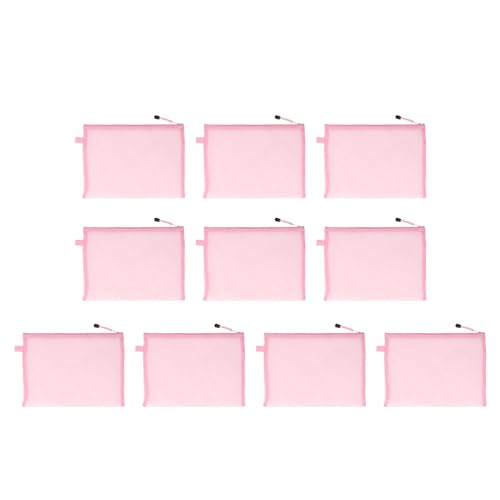 10 Stück Mesh-Reißverschlusstasche aus Transparentem Nylon, A4-Papiertasche Büro, Akten, Dokumente, Schule, Schreibwaren (Rosa) von TYCIONG