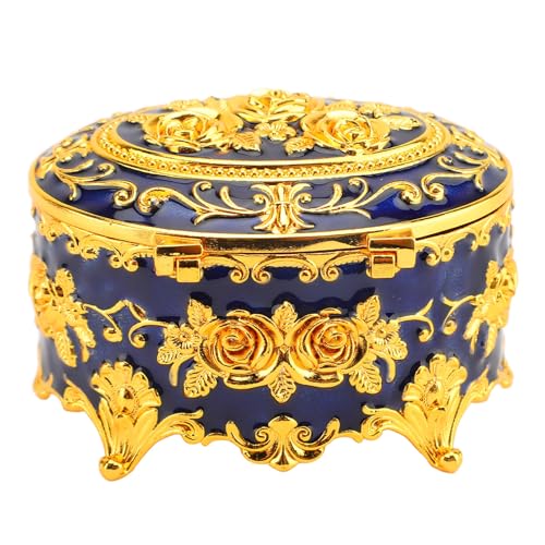 TYCIONG Schmuckschatulle im Vintage-Stil, rund, Gold, kleine Ohrringe, Halskette, Aufbewahrungsbox, Schmuck, Vintage, rund, dekorativ, (Blaugold) von TYCIONG