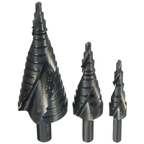 1/3 Stücke HSS Stufenbohrer Bit 4-32MM Hochgeschwindigkeitsstahl Stickstoff Spirale Dreieck Schaft Bohrer Set For Metall Kegel(3pcs No Box) von TYDHGSE