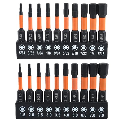 10/20-teiliges Magnetisches Inbusschlüssel-Bohrer-Set, Metrisch Und Imperial, Schlag-Sechskantschraubendreher-Bit-Set(20PCS ImperialMetric) von TYDHGSE