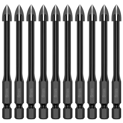 10-teiliges 6-mm-Kreuz-Sechskant-Bohrer-Set For Fliesen, Porzellan, Glas, Spiegel, Multifunktions-Fliesen-Porzellan-Bohrer(10pcs 6MM) von TYDHGSE