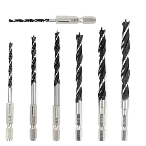 3/5/7 STÜCKE 3/4/5/6/7/8/10 Mm 1/4 Sechskantgriff Dreispitz-Holzbearbeitungsbohrer-Set Holzbearbeitungsloch-Reib-Elektrowerkzeug(7PCS 3-10mm) von TYDHGSE