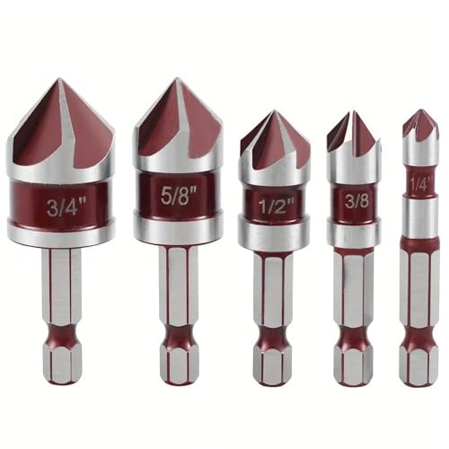 5-teiliges Senker-Bohrer-Set, 5-Flöten, M35 Kobalt, 82 °, 1/4 Zoll Sechskantschaft, 1/4 Zoll, 3/8 Zoll, 1/2 Zoll, 5/8 Zoll, Mit Halter, Metall 5-teiliges Senker-Bohrer-Set, 5-Flöten, M35 Kobalt, 82 °, 1/4 Zoll Sechskantschaft, 1/4 Zoll, 3/8 Zoll, 1/2 Zoll, 5/8 Zoll, Mit Halter, Metall von TYDHGSE