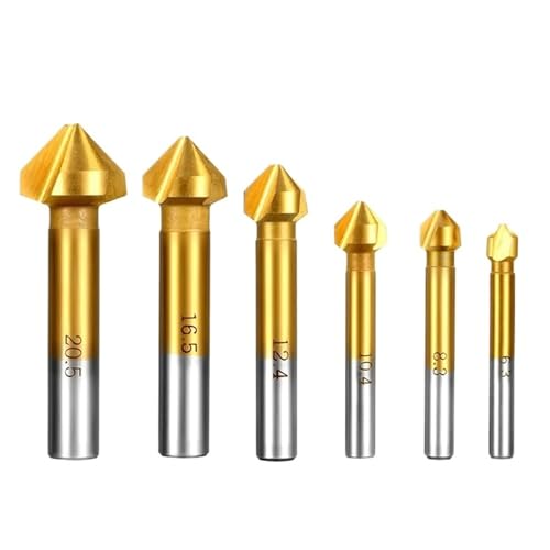 6,3–20,5 Mm, 6 Stück, Titan, Runder Schaft, 3 Nuten, 90 Grad, HSS-Fase, Anfasfräser, Schaftfräser, Werkzeug, Senker, Bohrer-Set 6,3–20,5 Mm, 6 Stück, Titan, Runder Schaft, 3 Nuten, 90 Grad, HSS-Fase, Anfasfräser, Schaftfräser, Werkzeug, Senker, Bohrer-Set von TYDHGSE