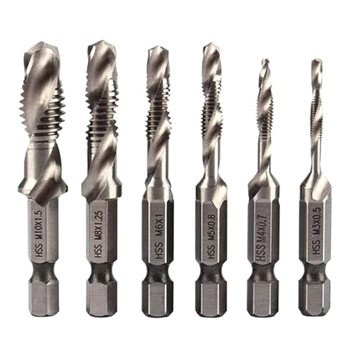 6-teiliges Gewindebohrer-Set Mit Sechskantschaft, Titanbeschichtet, HSS-Gewindebohrer, Schraubenmaschinen-Verbindungsgewindebohrer, M3, M4, M5, M6, M8, M10, Handwerkzeuge(6pcs silver) von TYDHGSE