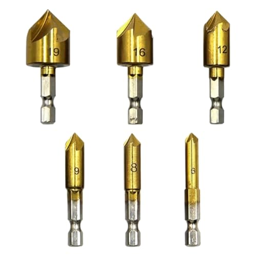 6-teiliges Set Aus 5-Kanten-Anfasmessern, Senkbohrern, 6–19 Mm, Aus Kohlenstoffstahl, Mit Sechskantgriff Und Titanbeschichtung 6-teiliges Set Aus 5-Kanten-Anfasmessern, Senkbohrern, 6–19 Mm, Aus Kohlenstoffstahl, Mit Sechskantgriff Und Titanbeschichtung von TYDHGSE
