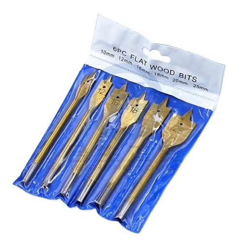 6-teiliges Spatenbohrer-Set, Paddel-Flachbohrer, Lochschneider, Titanbeschichtung, Kohlenstoffstahl, Holzbearbeitungswerkzeug(Gold) von TYDHGSE