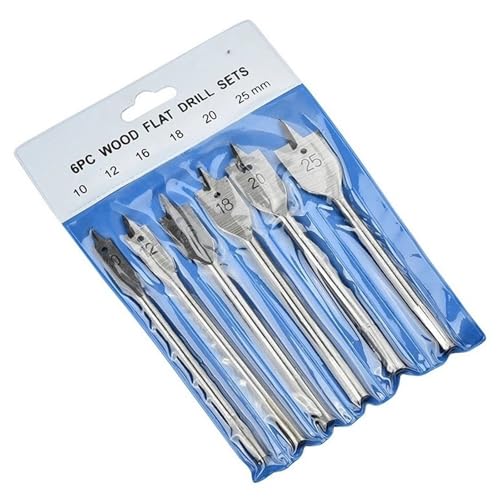 6-teiliges Spatenbohrer-Set, Paddel-Flachbohrer, Lochschneider, Titanbeschichtung, Kohlenstoffstahl, Holzbearbeitungswerkzeug(Silver) von TYDHGSE