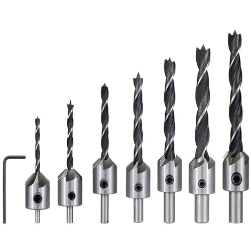 7-teiliges HSS-Senkerbohrer-Set, Reibahle, Holzbearbeitung, Fasenbohrer, Senker, Pliot, Schraubenlochbohrer (3/4/5/6/7/8/10 Mm) von TYDHGSE
