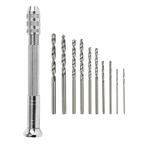 Mikro-Aluminium-Handbohrmaschine Mit Schnellspannbohrfutter HSS-Stahl-Spiralbohrer Holzbearbeitungsbohren Rotationswerkzeuge Handbohrmaschine Handbuch(Silver Set) von TYDHGSE