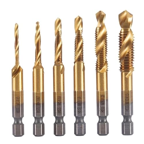 Sechskantschaft, Titanbeschichtet, HSS-Schraubengewinde, Metrischer Gewindebohrer, Schraubenmaschine, Verbundgewindebohrer, M3, M4, M5, M6, M8, M10, Handwerkzeuge(Beige) von TYDHGSE