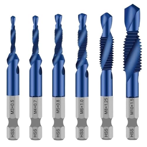 Sechskantschaft, Titanbeschichtet, HSS-Schraubengewinde, Metrischer Gewindebohrer, Schraubenmaschine, Verbundgewindebohrer, M3, M4, M5, M6, M8, M10, Handwerkzeuge(ROYAL BLUE) von TYDHGSE