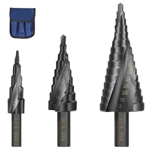 Stufenbohrer, Metallbohrer, 4–12/20/32 Mm, 6–30 Mm, HSS-Kobalt-Stufenkegelbohrer, Holz-/Metall-Lochschneider(3pcs Set with bag) von TYDHGSE