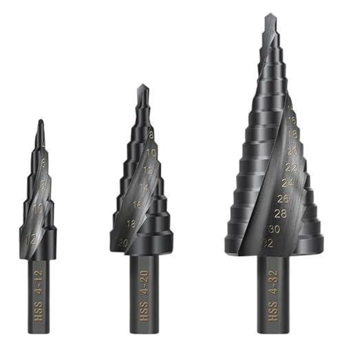 Stufenbohrer, Metallbohrer, 4–12/20/32 Mm, 6–30 Mm, HSS-Kobalt-Stufenkegelbohrer, Holz-/Metall-Lochschneider(3pcs Set without bag) von TYDHGSE