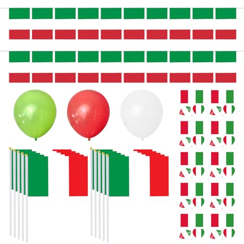 TYFGRT 1 Satz Dekorationsset Mit Italienischer Flagge, 30 Partyballons, 1 Schnurfahne, 10 Handschwenkende Flaggen, 10 Tattoo-Aufkleber, Geeignet Für Partydekoration Und Fußballspiele TYFGRT 1 Satz Dekorationsset Mit Italienischer Flagge, 30 Partyballons, 1 Schnurfahne, 10 Handschwenkende Flaggen, 10 Tattoo-Aufkleber, Geeignet Für Partydekoration Und Fußballspiele von TYFGRT