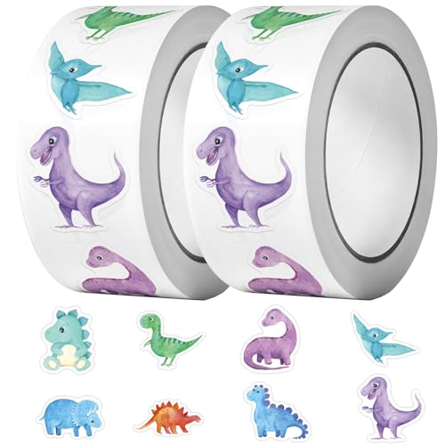 TYFGRT 2 Rollen Cartoon-Dinosaurier-Aufkleber, Belohnungsaufkleber Für Kinder, Niedliche Tieraufkleber, Dekorative Aufkleber, Geschenken Und Gepäck Verwendet Werden von TYFGRT