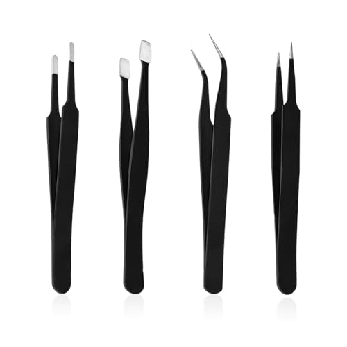 TYFGRT 4 Stück Schwarze Präzisionspinzetten, Bastelpinzetten-Set, Edelstahlpinzetten, Modellierwerkzeuge, Geeignet Zum Locken Falscher Wimpern Und Zur Schmuckherstellung TYFGRT 4 Stück Schwarze Präzisionspinzetten, Bastelpinzetten-Set, Edelstahlpinzetten, Modellierwerkzeuge, Geeignet Zum Locken Falscher Wimpern Und Zur Schmuckherstellung von TYFGRT