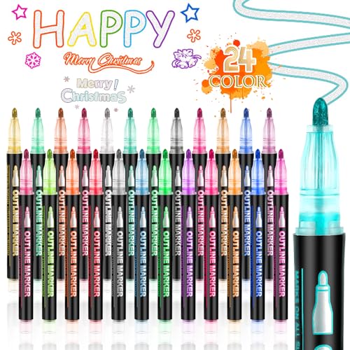 TYFYH Einschulung Mädchen 24 Glitzerstifte Magische Stifte, Doppelte Outline Filzstifte, Mädchen Geschenke ab 6 Jahre, Marker Metallic Zauberstifte für Scrapbooking, Bastelset Kinder TYFYH Einschulung Mädchen 24 Glitzerstifte Magische Stifte, Doppelte Outline Filzstifte, Mädchen Geschenke ab 6 Jahre, Marker Metallic Zauberstifte für Scrapbooking, Bastelset Kinder von TYFYH
