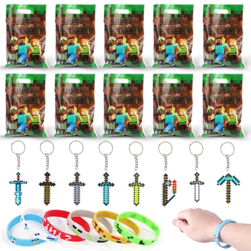 TYFYH Miner Videospiel Party Mitgebsel, Kindergeburtstag Mitgebsel Set mit Videospiel Schlüsselanhänger, Silikon Armband, Geschenktüten, Give Aways für Kinder Jungen Mädchen TYFYH Miner Videospiel Party Mitgebsel, Kindergeburtstag Mitgebsel Set mit Videospiel Schlüsselanhänger, Silikon Armband, Geschenktüten, Give Aways für Kinder Jungen Mädchen von TYFYH