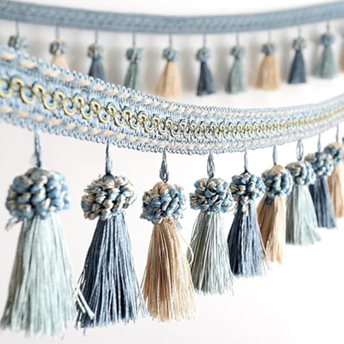 1 Stück, 1 Yard, elegante geflochtene Perlen, Kugelquaste, Fransenbesatz for DIY-Heimdekoration – for Tischdecken und Lampenschirme(Light Blue) von TYGIYY