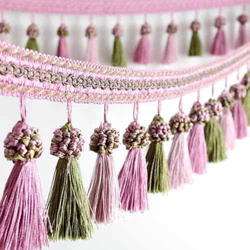 1 Stück, 1 Yard, elegante geflochtene Perlen, Kugelquaste, Fransenbesatz for DIY-Heimdekoration – for Tischdecken und Lampenschirme(Pink) von TYGIYY