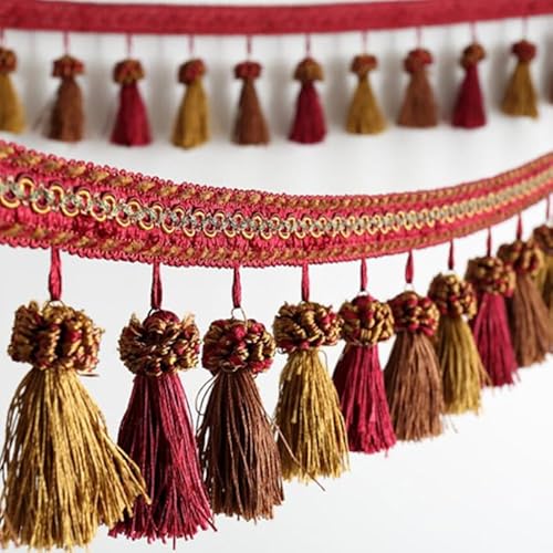 1 Stück, 1 Yard, elegante geflochtene Perlen, Kugelquaste, Fransenbesatz for DIY-Heimdekoration – for Tischdecken und Lampenschirme(Red) von TYGIYY