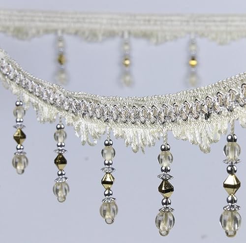 1 Stück, 12 Meter, eleganter geflochtener Strass-Perlen-Quasten-Fransenbesatz for Nähen, for Heimdekoration und Bastelprojekte(Beige) von TYGIYY