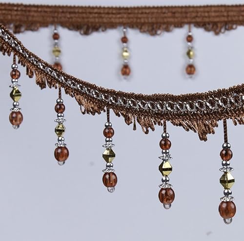 1 Stück, 12 Meter, eleganter geflochtener Strass-Perlen-Quasten-Fransenbesatz for Nähen, for Heimdekoration und Bastelprojekte(Bruin) von TYGIYY