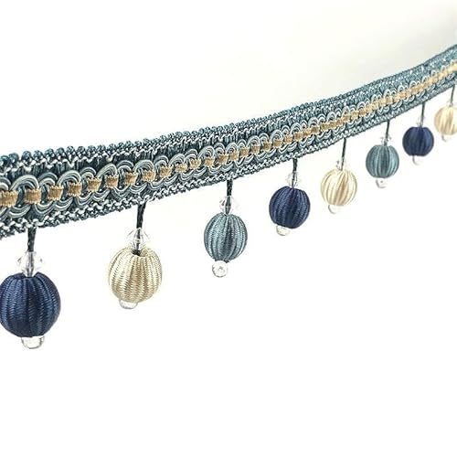 1 Stück 12 Yards Elegante Perlenkugel-Quastenborte for die Heimdekoration – dekoratives Band for Vorhänge, Sofas und Lampenschirme(Blue,1 Yard) von TYGIYY