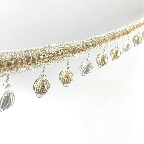 1 Stück 12 Yards Elegante Perlenkugel-Quastenborte for die Heimdekoration – dekoratives Band for Vorhänge, Sofas und Lampenschirme(Champagne,1 Yard) von TYGIYY